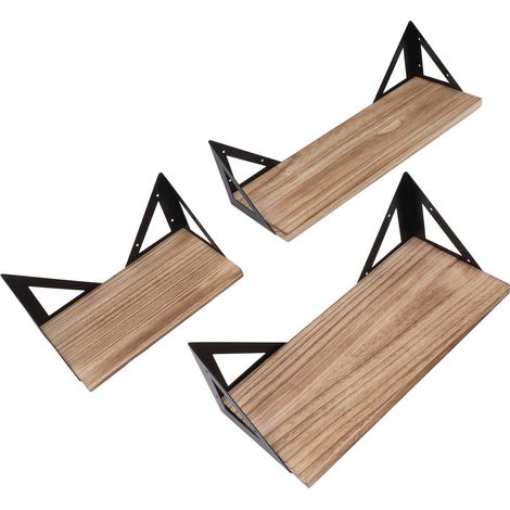 Ensemble d'étagères flottantes en bois, support de rangement mural, étagère suspendue, supports triangulaires en fer (1/5)