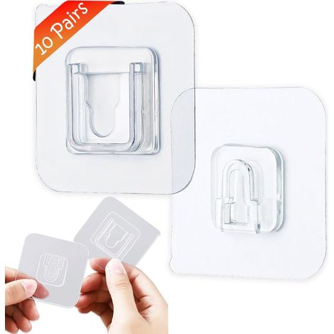 Wandklebehaken, Packung mit 20 doppelseitigen Klebehaken, 15 kg (max.), transparenter Klebehaken für Toilette, Wohnzimmer, Küche, Hängesteckdose, Bilderrahmen, Router