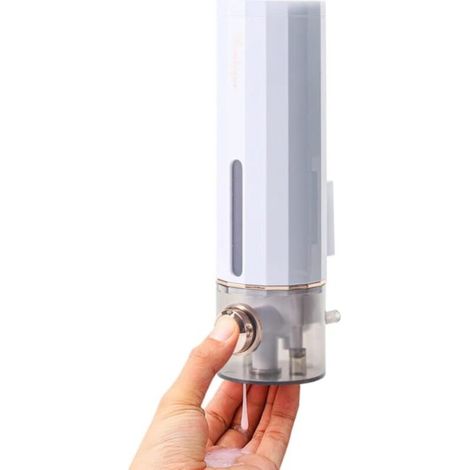 Dispenser di sapone liquido da parete da 450 ml, autoadesivo con 3 strisce adesive, per mani, shampoo, bagno e cucina, bianco