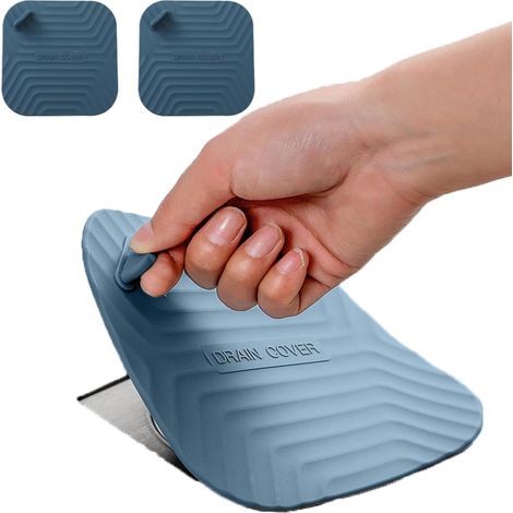 Bouchon de Vidange de Douche - Couvercle de Drain Carré en Silicone pour Salle de Bain et Cuisine, Bouchon Évier Universel, Anti-Odeur Bleu 2 Pièces (1/5)