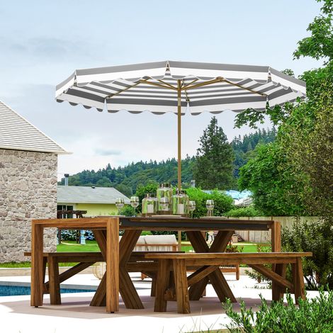Parasol de jardin extérieur parasol inclinable octogonal avec manivelle toile 180 g/m² Ø 2.7 x 2.4 m gris clair