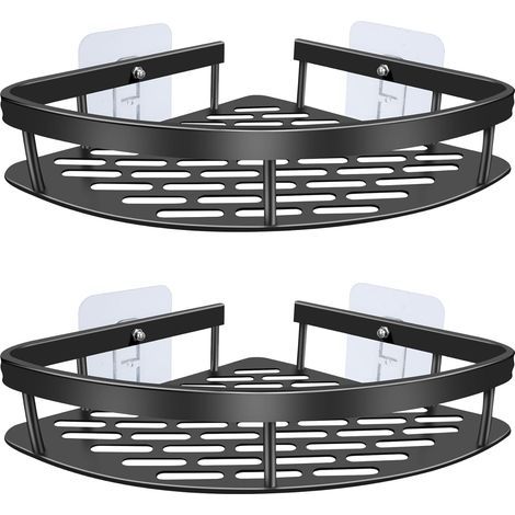 Eckduschablage für Badezimmer, 2 Duschablagen aus Edelstahl ohne Bohren, Eckduschablage mit 4 Haken zur Aufbewahrung von Shampoo und Duschgel (schwarz) (1/5)