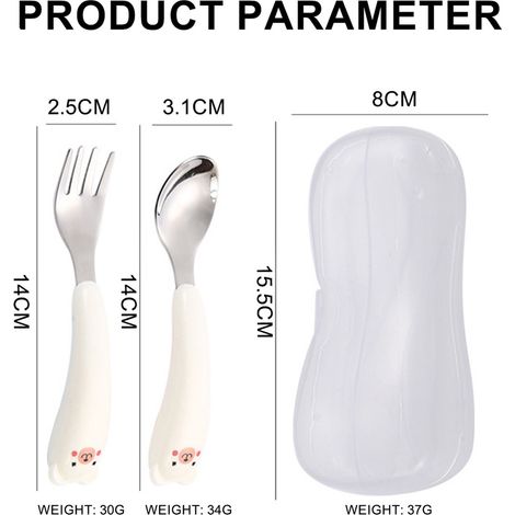 Cuillère Fourchette Enfant - Acier Inoxydable 304 - Lot De 4 Pièces Avec Design Ours - Pour Auto-alimentation - Idéal Pour Enfants À Partir De 2 Ans (1/5)