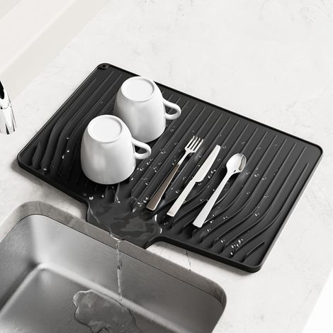 Tapis Egouttoir Vaisselle Sur Evier, 48x35cm, sans BPA, Antidérapant Tapis Silicone avec Rainurée, Trous de Suspension, Gradient Surélevé, Résistant à Chaleur 230°C, pour Cuisine Plan de Travail Évier (1/5)