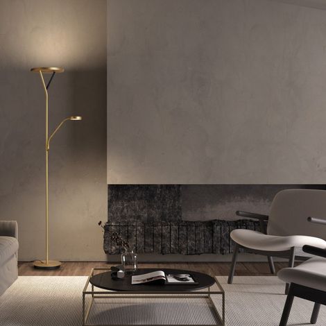 Lampadaire led avec liseuse laiton mat Plano (1/3)