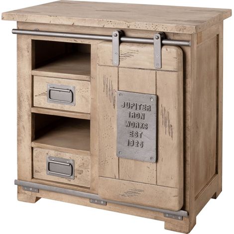 Massivmoebel24 – Commode enfant 70x45 en manguier laqué blanchi – Style industriel RAILWAY – Ambiance originale avec éléments en fonte (1/3)