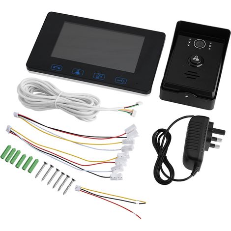 Kit visiophone filaire 7 pouces HD 1,3 mégapixels 150° avec moniteur, sonnette mécanique, prise UK, noir (1/5)