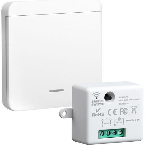 Interrupteur Sans Fil 433MHz Kit RF avec Récepteur 10A, Interrupteur d’éclairage Sans Fil Kit Télécommandé avec Emetteur et Contrôleur pour Maison Intelligente (1/5)