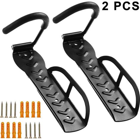Lot de 2 Crochets, Support mural vélo, Acier et ABS, Charge 30kg, Garage et Abri (1/5)