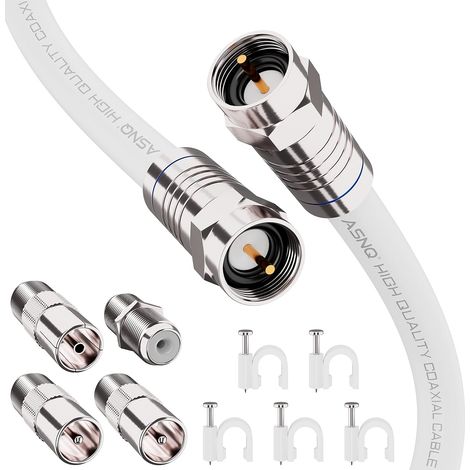 Câble Coaxial TV RG6 3m - Antenne Avec Connecteurs 75 OHM - Numérique, Premium à Haut Débit Pour Internet, Parabole Satellite - Inclut 4 Adaptateurs (1/5)