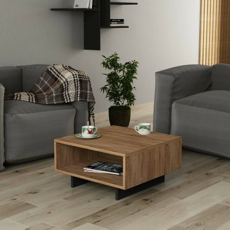 Dmora - Wohnzimmertisch Hyadum, Niedriger Wohnzimmertisch, Kaffeeregal, Couchtisch für Sofa, 60x60h32 cm, Eiche und Anthrazit, mit verstärkter Verpackung (1/3)