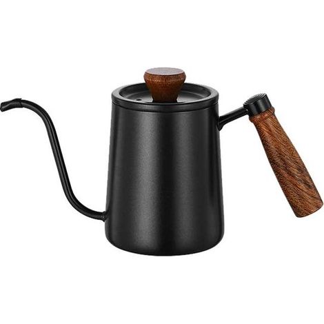 Cafetera, Tetera, Hervidor de agua con cuello de cisne, Hervidor con cuello de cisne, 600 ml, Hervidor de goteo, Apto para café y té, Negro (1/5)
