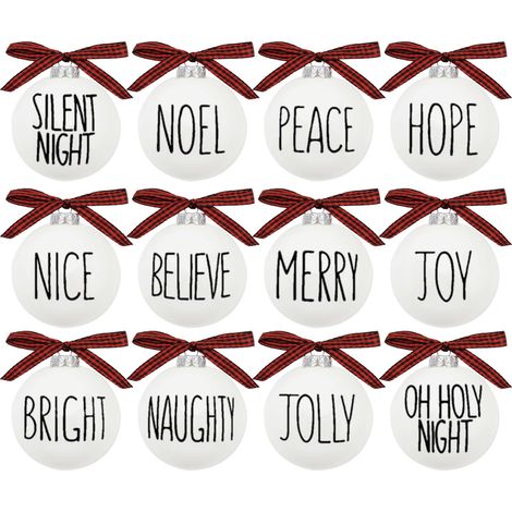 Boule De Noël - Boules Blanches Incassables 6 cm Avec Nœud En Plaid Buffalo - Décoration Rustique Pour Arbre De Noël - Lot De 12 (1/5)
