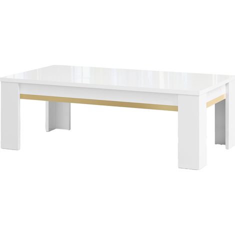 JEMMA - Table Basse Laquée Blanc et Décor Doré (1/4)