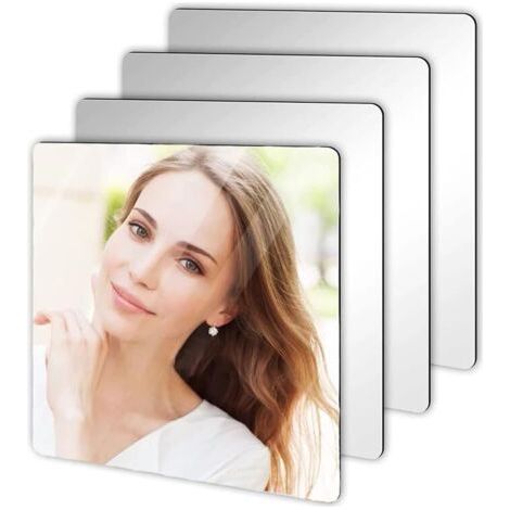 4 Pièces Miroir Autocollant, 20 X 20 cm Acrylique Miroir Adhésif Porte, Miroir Collant Muraux Carrés Flexible Miroire Deco pour Salle de Bain, Salon, Chambre (1/5)