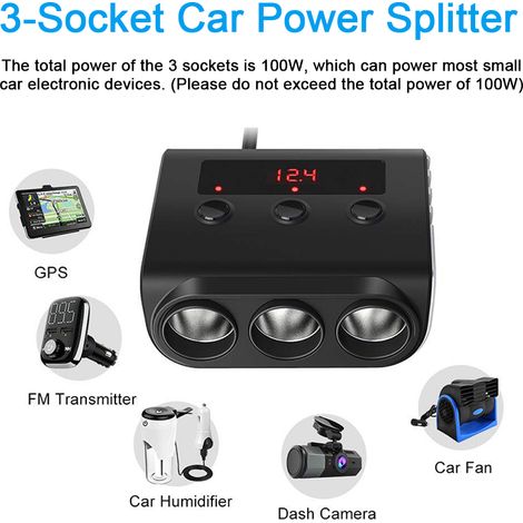 Adaptateur de charge haute puissance 120W, séparateur à 3 prises 12/24V avec 4 Ports USB, affichage de tension LED, interrupteur marche-arrêt pour voiture camion SUV