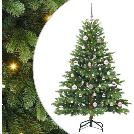 Sapin de Noël artificiel avec 150 lumières LED, vert, 150 cm, en PE et PVC. (1/5)