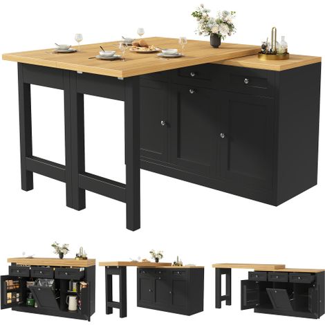 Table bar extensible noire avec rangement, fonction pliante & tiroir (1/5)