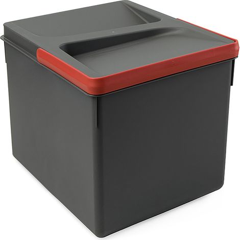 Emuca – Poubelle tri sélectif 1 compartiment – Hauteur 216mm – Plastique gris anthracite – Pour tiroir de cuisine – Capacité 6 à 15 litres (1/5)