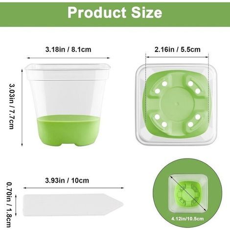 Lot de 12 pots de culture, avec fond en silicone, en plastique, carrés, pour la culture de plantes, pour l'intérieur et l'extérieur,Vert fluorescent (1/2)