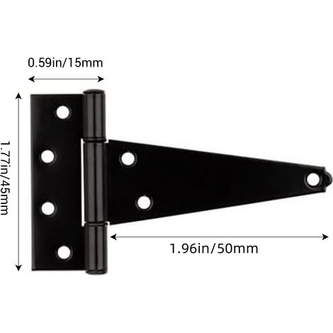 Charnières de porte en forme de T (5 cm) avec vis, charnières triangulaires pour porte de grange ou de remise, charnières robustes et durables en fer forgé noir, accessoires de quincaillerie. (1/5)