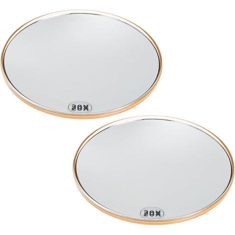 Miroir Grossissant 20x à Ventouse en Acrylique Doré pour Salle de Bain et Bain, Lot de 2 Pièces Installation Sécurisée et Design Compact (1/5)