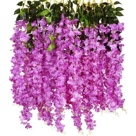 12 Pcs Fleurs Artificielles Faux Vigne Guirlande Suspendue Arche Arrangement Cérémonie Maison Jardin Party Décoration (Mauve) (1/4)