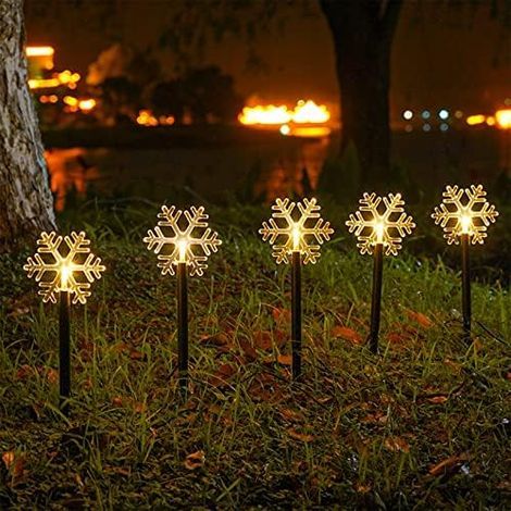 Lumières solaires de Chemin de Noël, 5 lumières décoratives imperméables extérieures de Paquet pour Le Jardin Yard Street Pathway Park Christmas Wedding,Snowflakes (1/4)