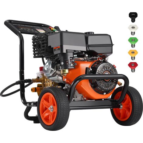 Nettoyeur Haute Pression à Essence, 4400 PSI 15L/min, Pompe en Cuivre, Pistolet et Lance, 5 Buses, pour Auto, Clôtures, Maisons, Allées, Patios, Meubles (1/5)