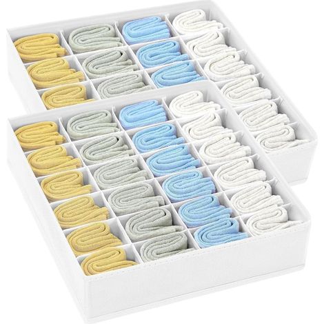 Rangement Tiroir Organisateur de Tiroir – 48 compartiments (2 x 24), Lot de 2 Pliables Organiseurs de Sous-Vêtements, Boîtes de Rangement, pour Chaussettes, Culottes, Cravates, Blanc (1/5)