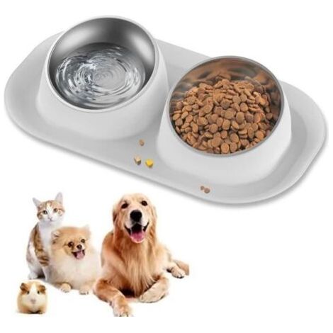 Gamelle chat, Gamelle double chien chat, Acier Inoxydable, Antidérapant -éviter les fuites de nourriture, pour Chats et Chiots -Gris