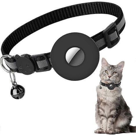 Suitable for Airtag Cat Collar, Reflective Cat Collar with Bell and Safety Buckle, with Waterproof Airtag Holder, Adjustable 22-35cm (Black) (1/4)