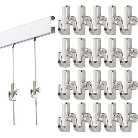 Crochets Mini Argentés, Accessoires pour Cimaise et Rail de Tableau, Crochets à Visser Idéal pour Suspension d'Art et Tableaux (20) (1/5)