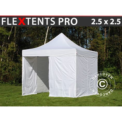 Faltzelt FleXtents PRO 2,5x2,5m Weiß, mit 4 Seitenwänden