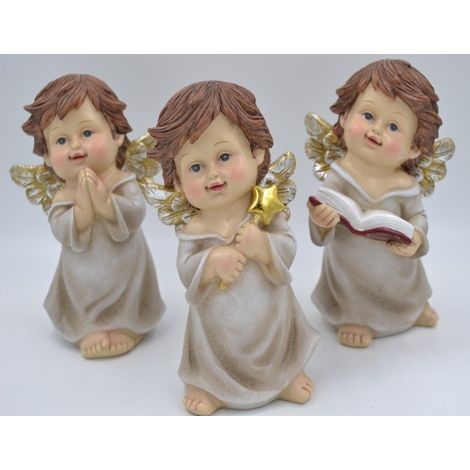 Angelo resina bianco e oro Decorazione Natalizia Natale 20 cm