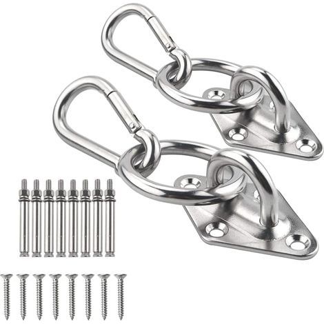 Hängematten-Aufhängeset, 2 Haken mit Karabinerhaken, Deckenhaken aus Edelstahl (1/5)