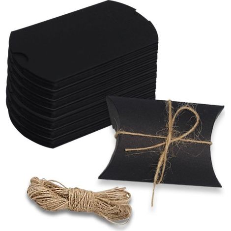 Coffret cadeau coussin - Noir - 50 pièces - Coffret cadeau pliable pour les fêtes - Boîte d'emballage - Petite boîte - Boîte en carton - Boîte à biscuits (1/5)