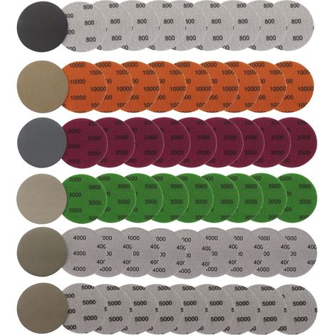 Lot de 60 Rond Papier de Verre, 75mm Disque de Ponçage, Disques de Ponçage Ronds Humides et Secs grain 800/1000/2000/3000/4000/5000 Disque Abrasif Rond pour Meulage Fraisage Gravure (1/5)