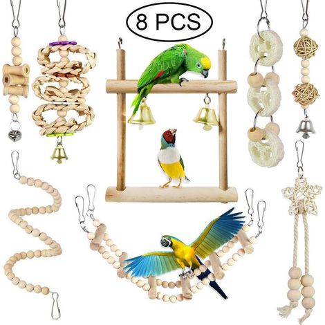 Jouet Perroquet, Jouet Perruche Jouet Oiseaux Perruches, Jouets pour Oiseau, Perroquet Gris du Gabon, Perruches Ondulées, Calopsitte (8 Pièces)