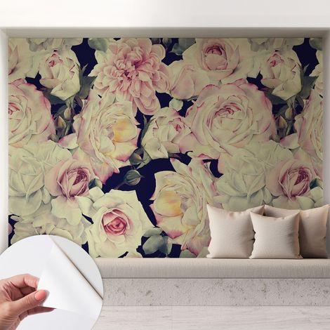 Papier peint adhésif avec colle pour décoration moderne de salon chambre à coucher cuisine et bureau Facile Bouquet floral 208x146 cm (1/5)
