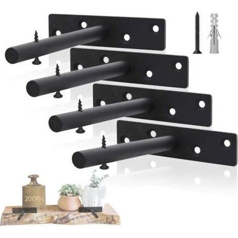 Invisible black metal fixing bracket – Dimensions 15x12.5 cm – Load capacity 50 kg – Set of 4 for wooden shelves (1/5)