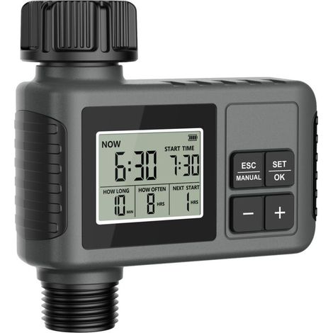 Una toma de corriente para un sistema de riego controlado por ordenador, con función de retardo por lluvia, riego manual o automático, y un temporizador programable para grifos, ideal para el césped y (1/5)