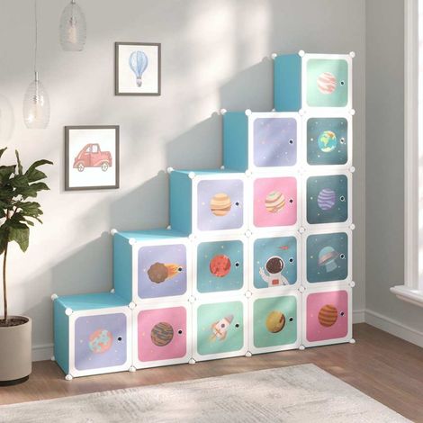 Armoire de rangement pour enfants-Meuble de stockage avec 15 cubes Bleu PP 873414 (1/5)