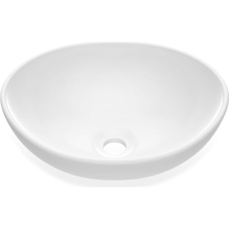 Vasque à poser en céramique blanche – Design ovale moderne – Idéale petite salle de bain ou WC – Avec trop-plein – Installation sur plan – Style minimaliste – FH051 Oval countertop ceramic basin 40033 (1/5)