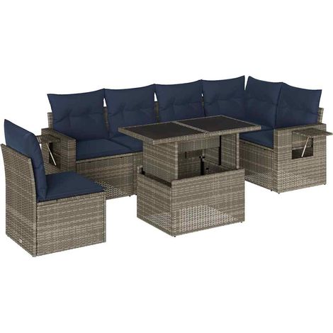 7-teiliges Gartensofa-Set mit Kissen, grau, Polyrattan vidaXL (1/5)