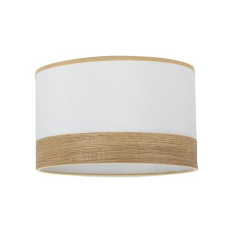 Fabrilamp – Lampe sur pied textile 40 cm – Abat-jour blanc avec accents en bois clair – Lumière chaleureuse pour salon et chambre