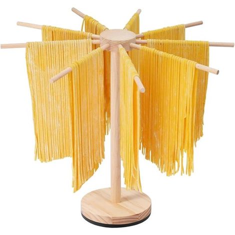 Longziming - Séchoir à pâtes - Séchoir à pâtes en bois avec 9 bras détachables - Séchoir à pâtes avec base rotative pour pâtes et nouilles italiennes (1/5)