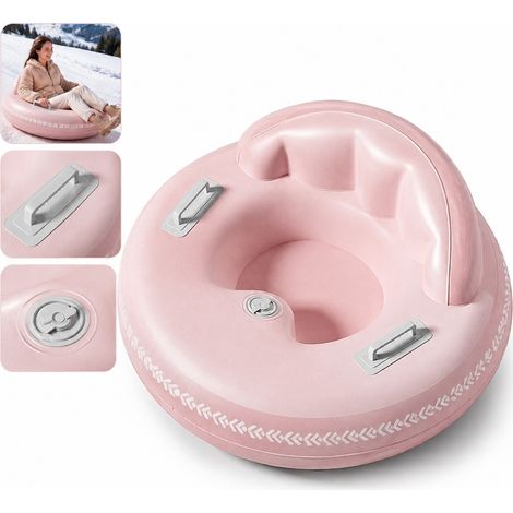 Tubulaire à neige gonflable en PVC résistant, traîneau d'hiver avec poignées pour adultes et adolescents, gonflage rapide, rose. (1/5)