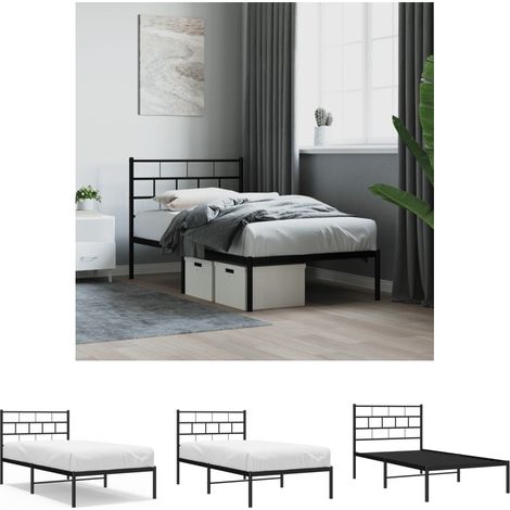 The Living Store Bettgestell mit Kopfteil Metall Schwarz 100x200 cm - Betten & Bettgestelle