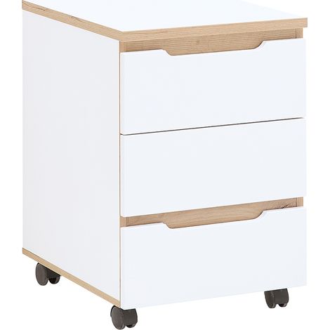 Rollcontainer mit 3 Schubladen, weiß mit Eiche, MANRESA-36 (1/5)